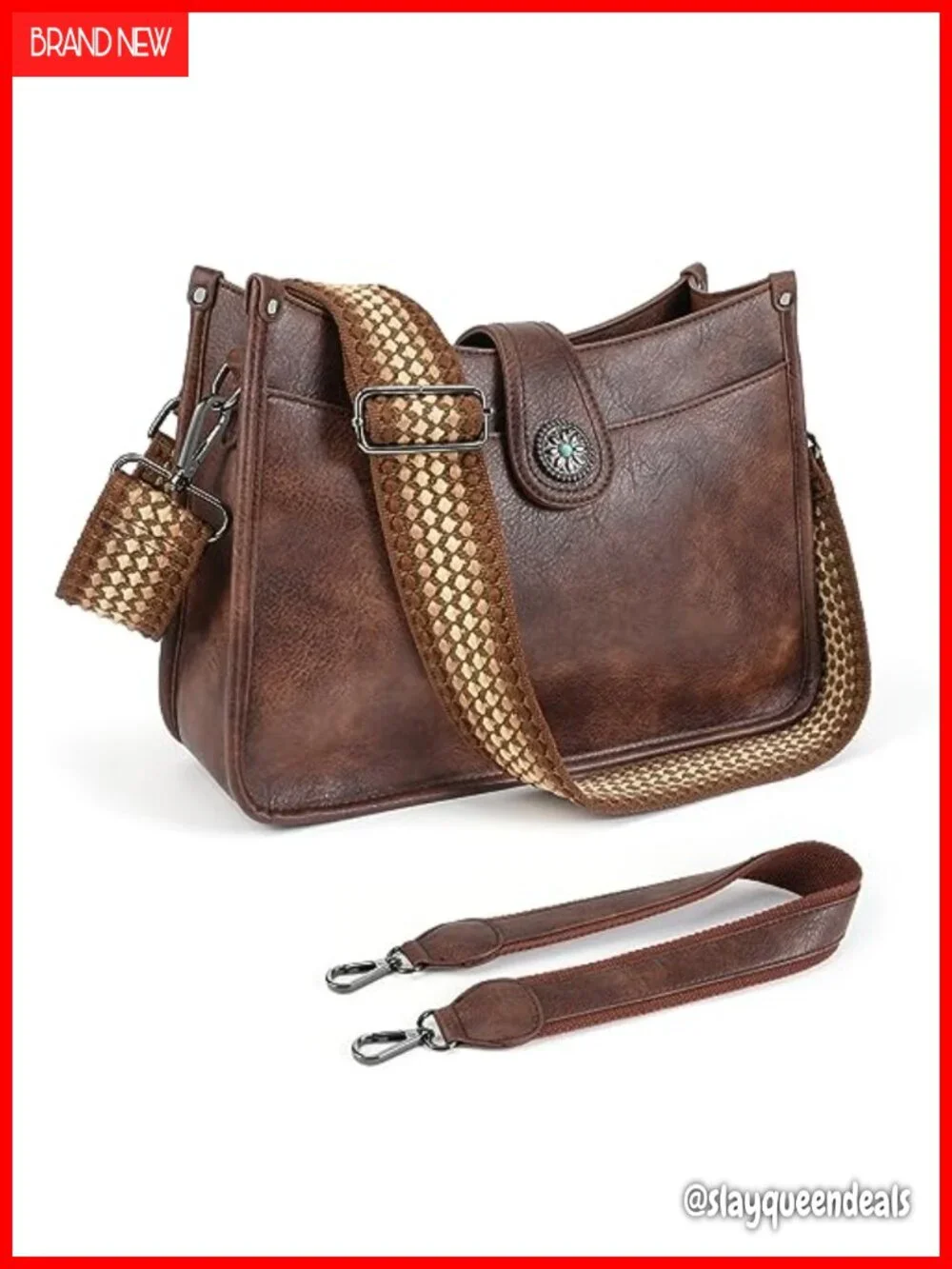 Vegan Leather Hobo Crossbody Bag with 2 Straps, Large Capacity Handbag
